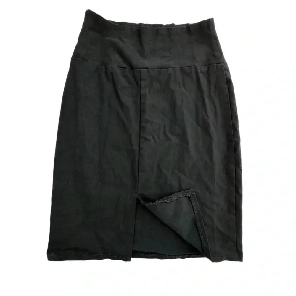 Black Bodycon Business Casual Pencil Skirt with Slit High Waisted Work Office - Picture 3 of 6